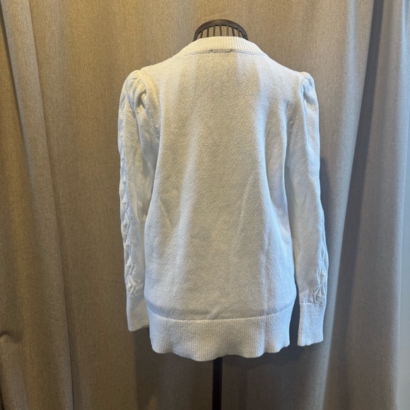 Talbots - White 100% Cotton - Puff Sleeve - Cable Knit Sweater - Large - Picture 5 of 10